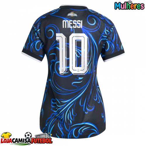 Camisa de Futebol Argentina Lionel Messi #10 Equipamento Secundário Mulheres Mundo 2026 Manga Curta